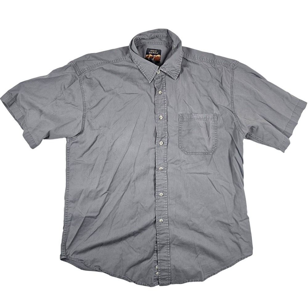 High Sierra Mens Large Gray Short Sleeve Button Down 100% Cotton Twill‎ Shirt